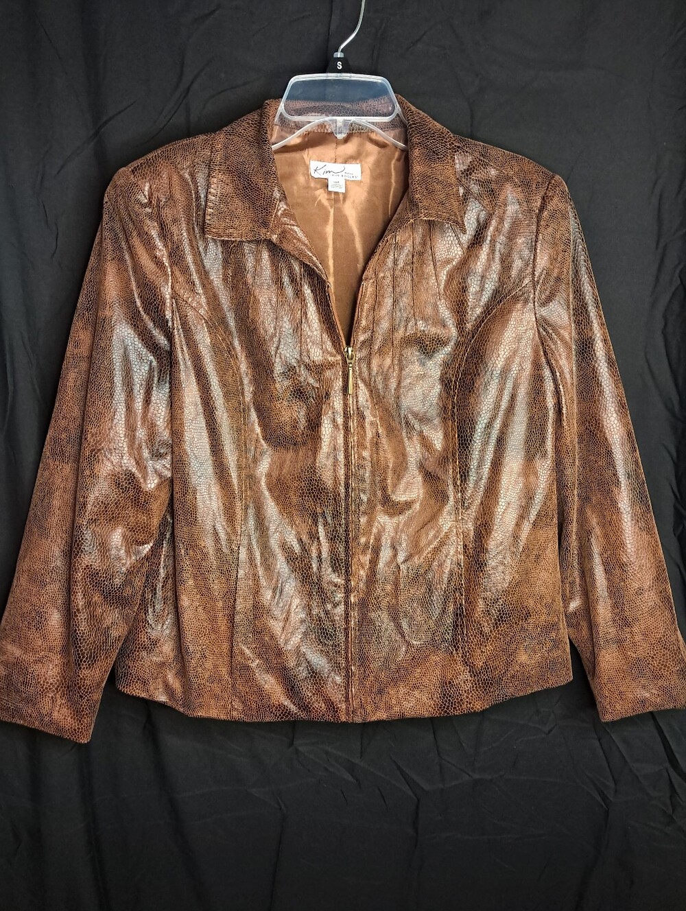 Kim Rogers Brown Faux Snakeskin Full Zip Jacket Size 10P